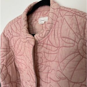 Adorable pink floral stitched jacket from Anthropologie